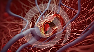 Anatomical human venous system close-up, dark background. AI generated. photo