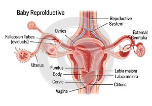 Anatomical illustration of the female reproductive system labeled