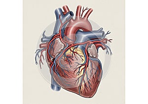 Anatomical illustration of a human heart,