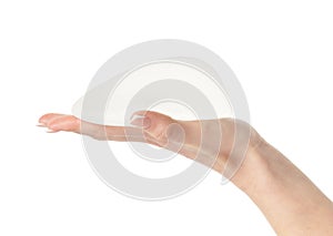 Anatomical implant in hand  on white background with clipping path.