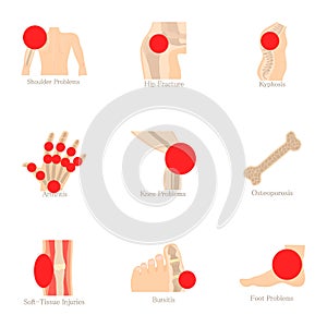 Anatomical knowledge icons set, cartoon style