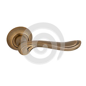 Anatomically shaped bronze door handle on a round base for comfortable door opening
