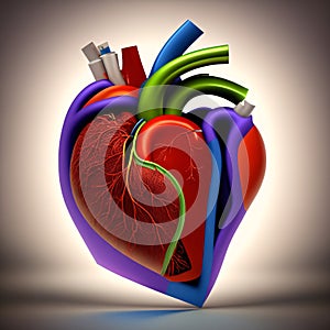 Anatomy of Hucyborg Heart on medical background. 3d render. Generative Ai.