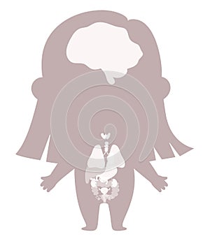 Anatomy human body. Female silhouette with visual structure internal organs. Vector illustration. Medical, biological
