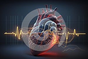 Anatomy of human heart on ecg medical background-topaz-enhance