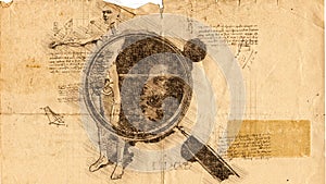 Anatomy of man under magnifying glass in Leonardo Da Vinci style photo