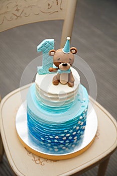 Anazing cake for boy`s first Birthday. photo