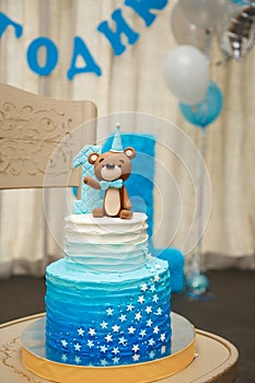 Anazing cake for boy`s first Birthday. photo