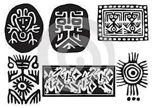 Ancent Mexican tattoo flash set. Set of Aztec labels and elements. Vector set illustration template tattoo.