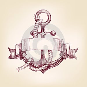 Anchor with a banner hand drawn vector llustration