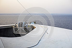 anchor capstan on a ship in the open sea. Sea