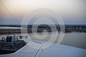 anchor capstan on a ship in the open sea. Sea