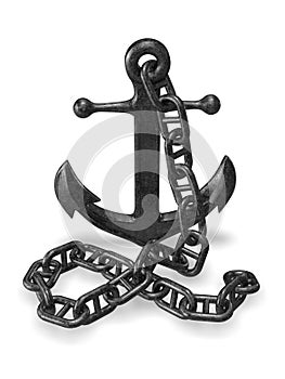 Anchor with chain 3d rendering