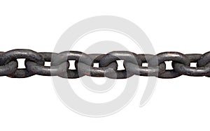 Anchor chain links on a white background. Black metal, reliable ship cable photo