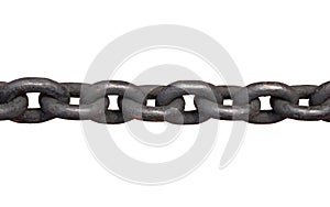 Anchor chain links on a white background. Black metal, reliable ship cable