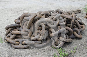Anchor chain piled up close-up