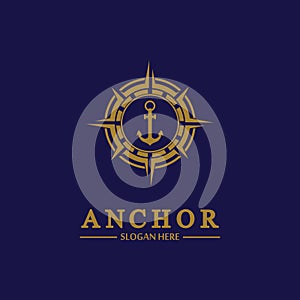 Anchor compass concept icon Logo vector illustration design,Nautical logo template. Flat design style on background