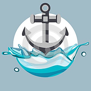 Anchor dropping in splash of water flat design vector