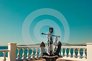 Anchor on the embankment in summer outdoor. Sight in Gelendzhik