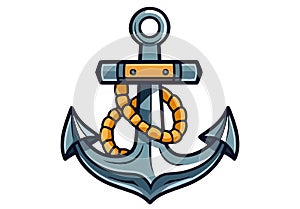 Anchor emblem with colorful steel and rope. Iron ship anchor sign or icon.