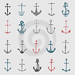 Anchor engraved vintage in old hand drawn or tattoo style, drawing for marine, aquatic or nautical theme, wood cut, blue