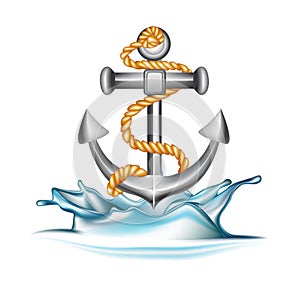 Anchor falling in water splash isolated