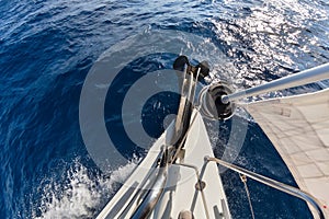 Anchor, forestay and furling drum on the yacht