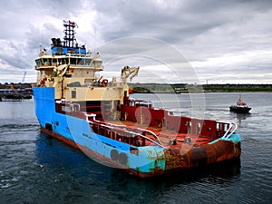 Anchor Handling Vessel on Maneuvers.