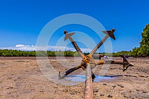 Anchor Hook Seascape Wooden Boats In Vanga Last Town In Kenya Kwale County Streets Business Settlement In Coastal Region