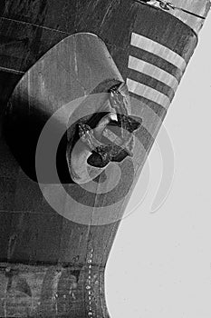 Anchor at the hull of a ship docked at Mundra