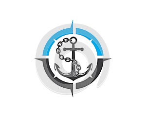 Anchor icon Logo compass design Template vector