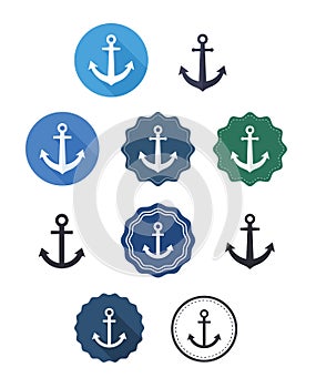Anchor icons, flat design style icon set. Vector illustration