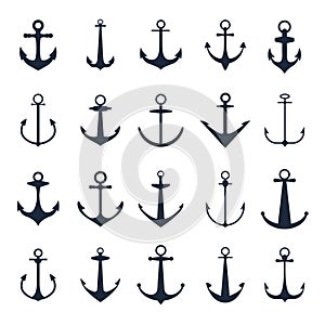 Anchor icons. Vector boat anchors isolated on white background for marine tattoo or logo