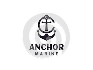 Anchor Letter A initial alphabet navy ship marine boat logo black vintage retro design. Usable for Business and Branding Logos.