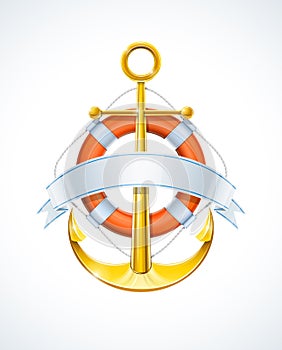 Anchor and life buoy with ribbon