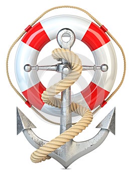 Anchor, lifebuoy and rope