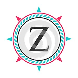 Anchor Logo Design on Letter Z Template. Marine Retro Element, Super Yacht icon, Sailing Cruises Badge Logo