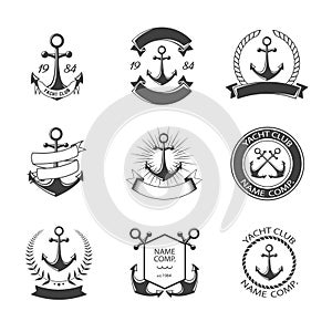 Anchor logo and yacht club set. Retro Vintage Logotypes or insignias set