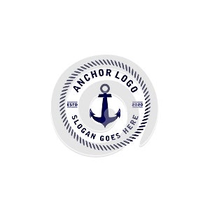 Anchor nautical marine circle seal logo design with text