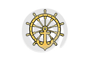 Anchor Nautical maritime sea ocean boat , a steering wheel logo Designs Inspiration Isolated on White Background.