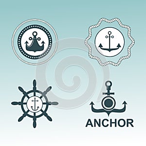 Anchor nautical symbols vector badges.