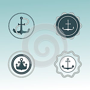 Anchor nautical symbols vector badges.