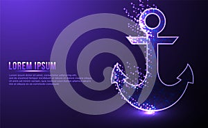Anchor naval low poly wireframe vector illustration