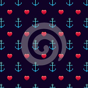 Anchor pattern,Seamless love wedding and valentine. illustration hearts. Vector seamless pattern