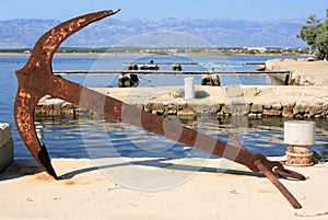 Anchor in the port of the ancient town of Nin, Croatia