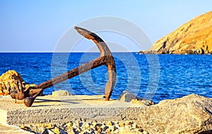Anchor in the port in village Panormos at Crete island, Greece