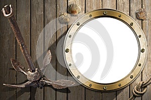 Anchor and Porthole on Wooden Wall