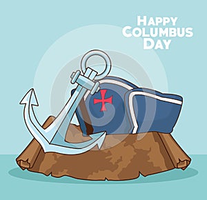Anchor and related icons of Happy columbus day design