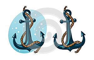 Anchor with rope. Cartoon vector illustration