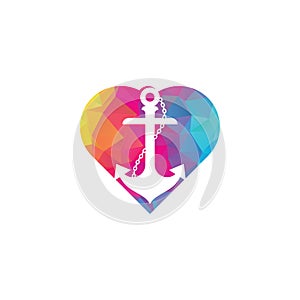 Anchor with rope heart shape logo design